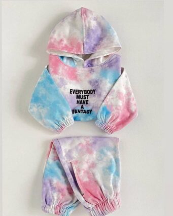 ست هودی و شلوار طرح آبرنگی رنگارنگی