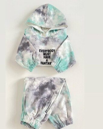 ست هودی و شلوار طرح آبرنگی سبز