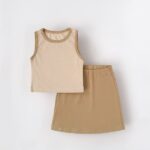 ست کبریتی کراپ و دامن نسکافه ای