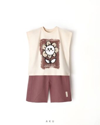 ست تیشرت رکابی و شلوارک چاپی دخترانه - تصویر 2