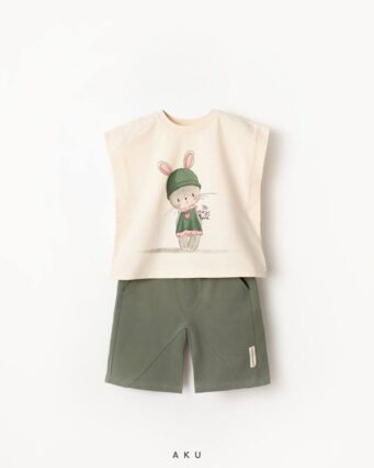 ست تیشرت رکابی و شلوارک چاپی دخترانه بچه خرگوش