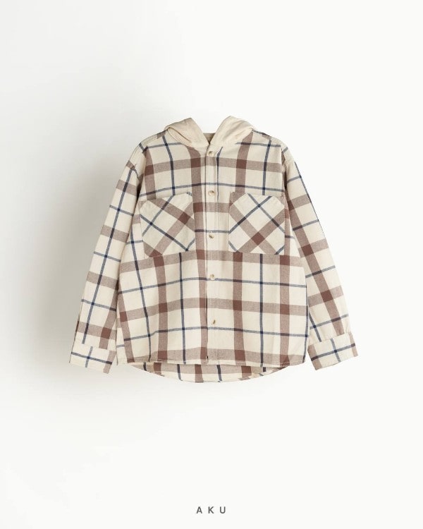 aku-plaid-flannel-shirt-cream پیراهن چهارخونه پشمی AKU، کرمی
