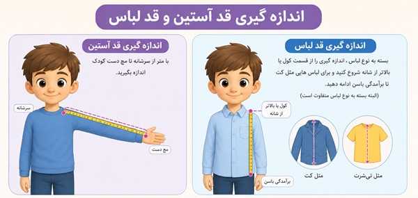 انتخاب سایز لباس بچه گانه و اندازه گیری آستین و قد لباس
