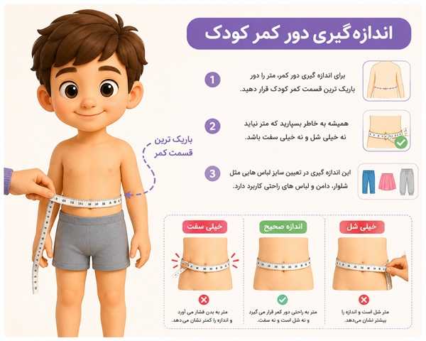 انتخاب سایز لباس بچه گانه و اندازه گیری دور کمر